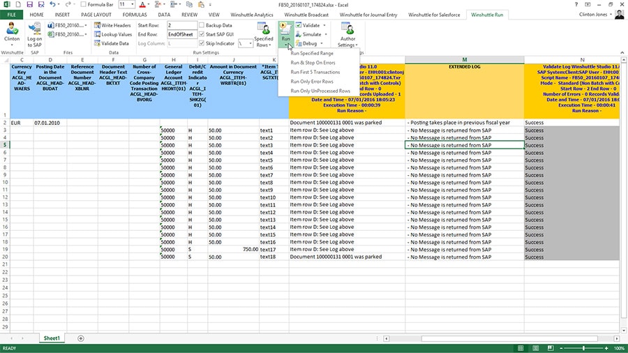Runner integrado com o Excel